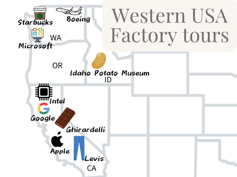 The Factory tours in the Western USA map