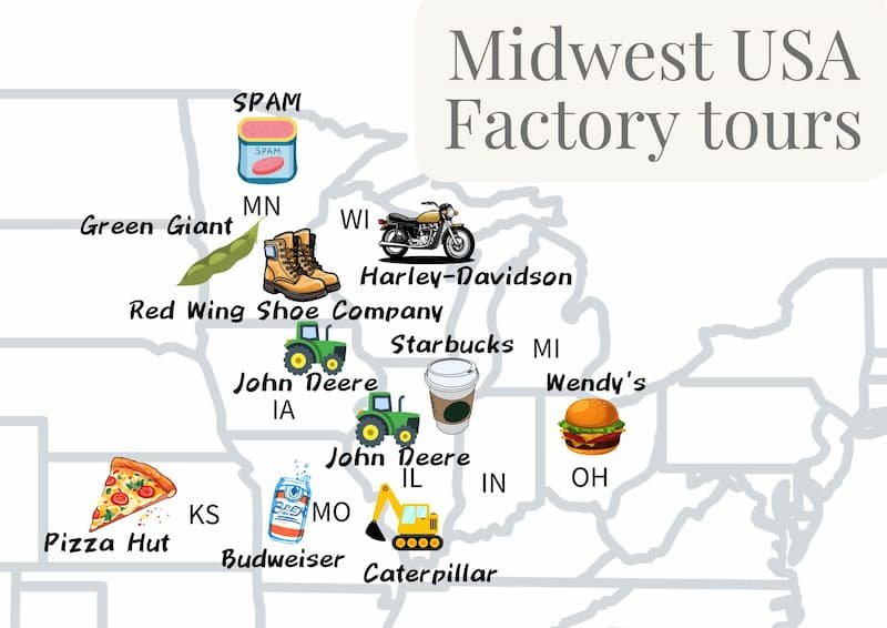 Midwest USA factory tour picture map