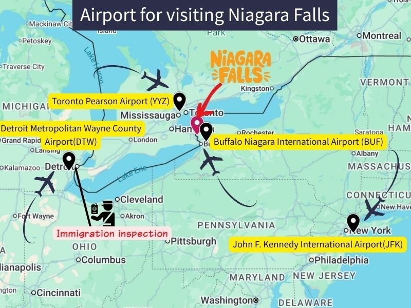Airport for visiting Niagara Falls map